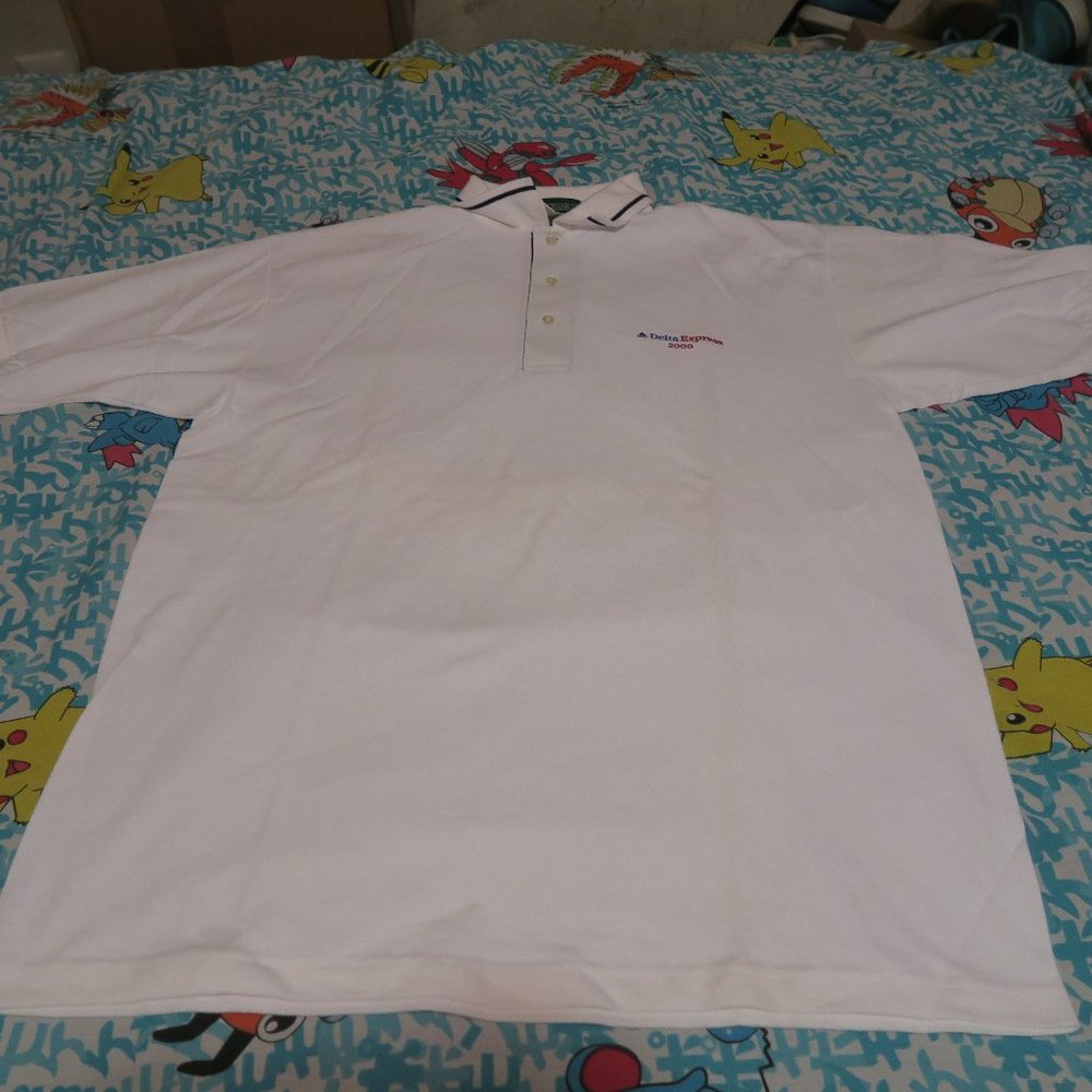 Vintage Delta Express 2000 Air Lines Logo Golf Polo Shirt Size Large White